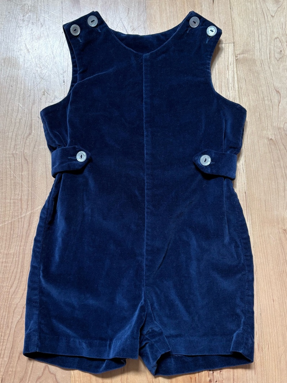 imp Originals Vintage Navy Blue Velour Kids Shortalls Romper w/Pearl buttons